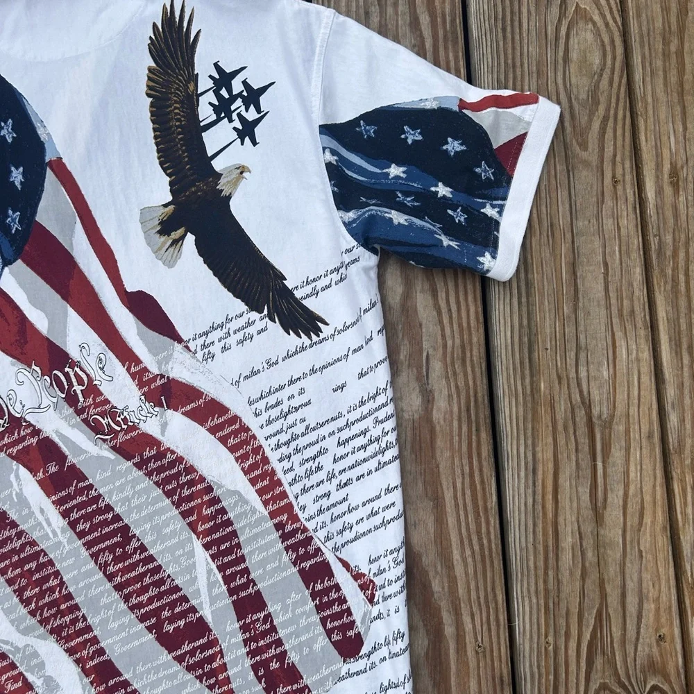 American Summer Polo Mens‎ Large All Over Print American Eagle Constitution USA - Picture 12 of 14